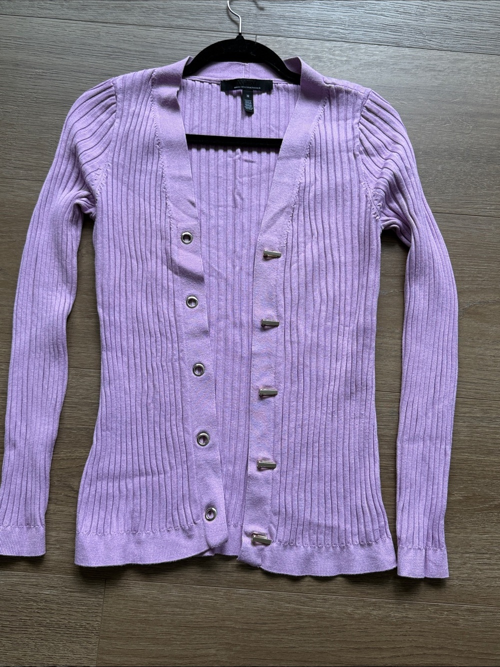 White House Black Market Lavender Ribbed Button-Front Cardigan